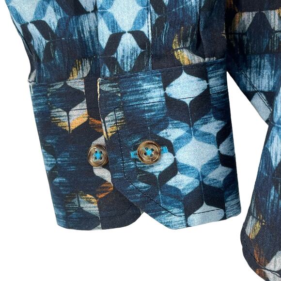 Luchiano Visconti Black Geometric Button Front Dress Shirt Sz Medium Black Blue - Picture 4 of 7